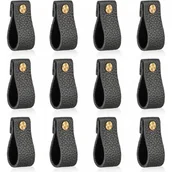 Zawiasy, okucia i inne akcesoria - Uchwyty - skóra ekologiczna - do szafek, mebli, garderób -12 sztuk - 25x153mm - czarne - miniaturka - grafika 1