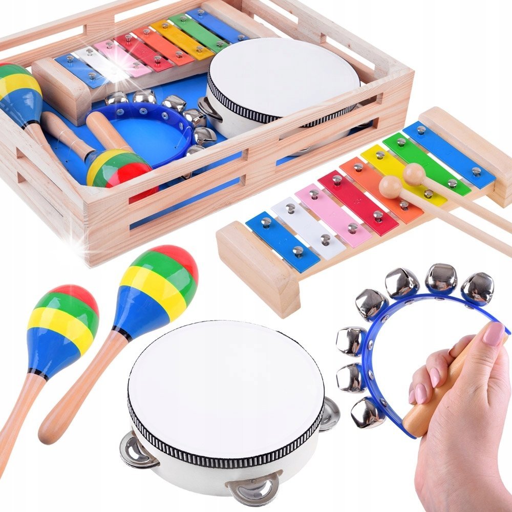 Drewniany zestaw instrumentów 4w1 zabawka IN0134