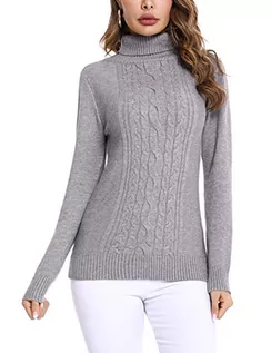 Swetry damskie - Irevial Damski sweter, elegancki sweter z golfem, sweter z dzianiny, długi rękaw, topy z dzianiny na jesień i zimę, A-szare plamy, M - grafika 1