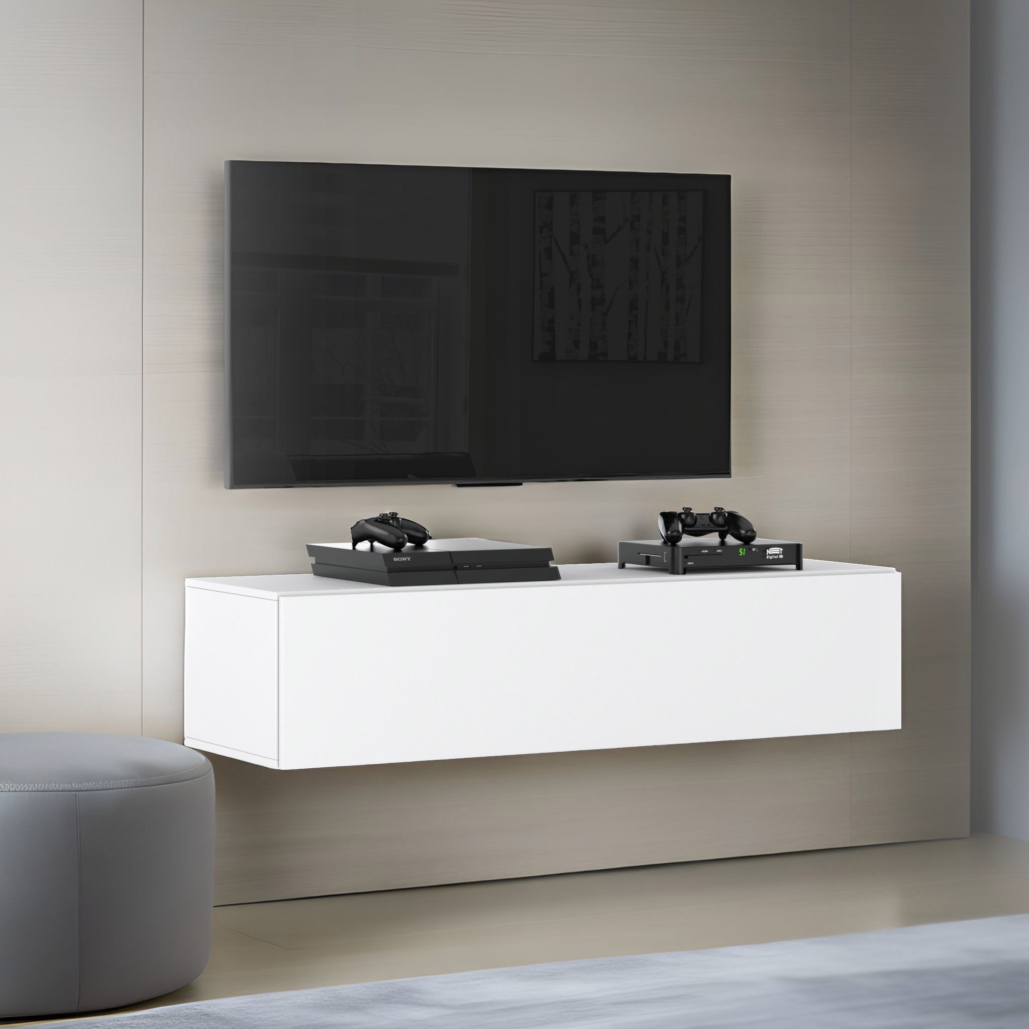Szafka Rtv Wisząca Do Sypialni Pod Telewizor Pojemna Salon 140cm Biała Mat