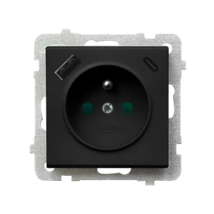 Ospel gniazdo pojedyncze z ładowarką USB A+C SONATA - czarny metalik - Gniazdka elektryczne - miniaturka - grafika 1