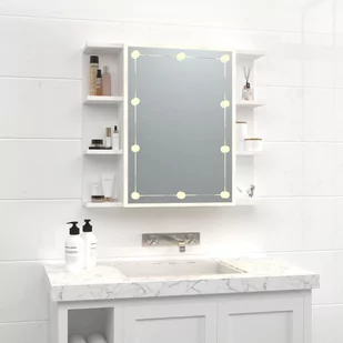 Lumarko Szafka z lustrem i oświetleniem LED, biała, 70x16,5x60 cm - Toaletki - miniaturka - grafika 4