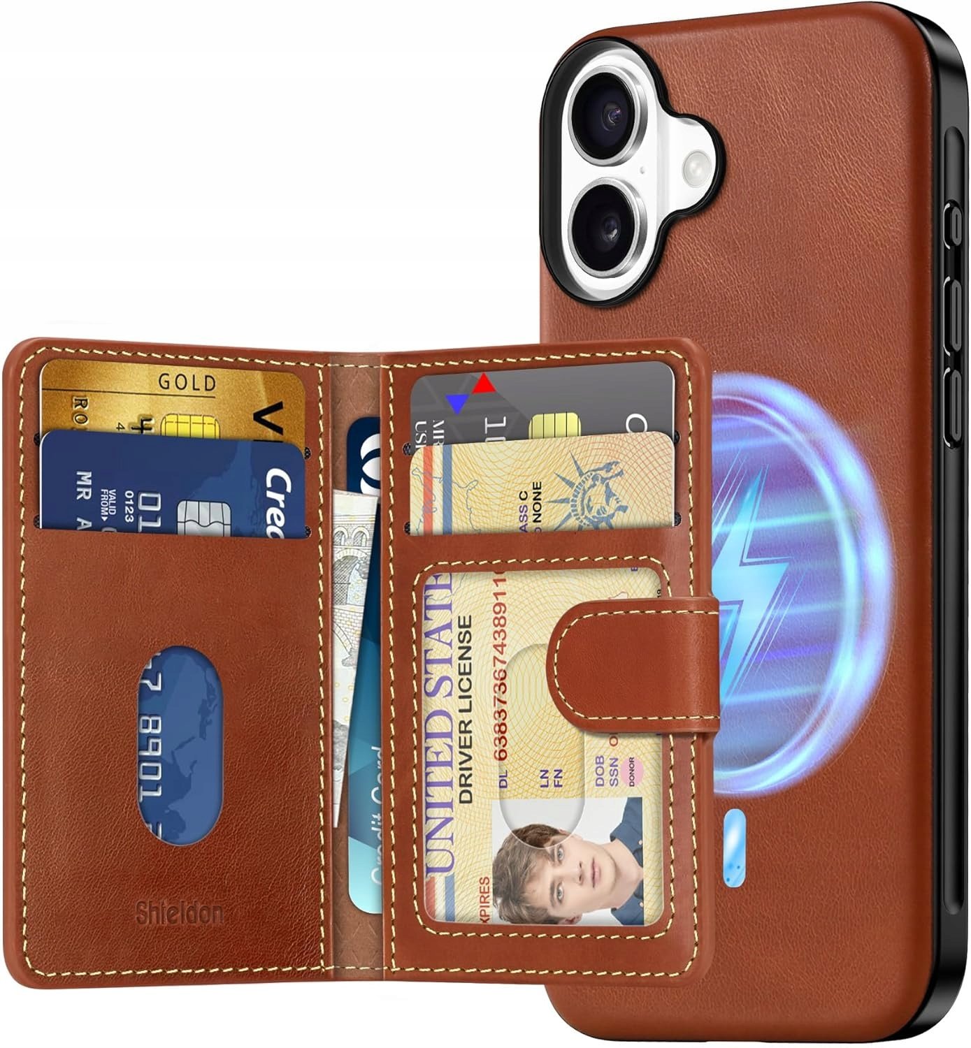 Etui Portfel do iPhone 16 Plus Shieldon Skóra Bydlęca Naturalna 2w1 Rfid