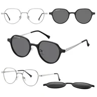 Okulary korekcyjne, oprawki, szkła - Okulary panto pod korekcję z polaryzacyjną nakładką przeciwsłoneczną CLIP-MC99A-1 srebrne - miniaturka - grafika 1