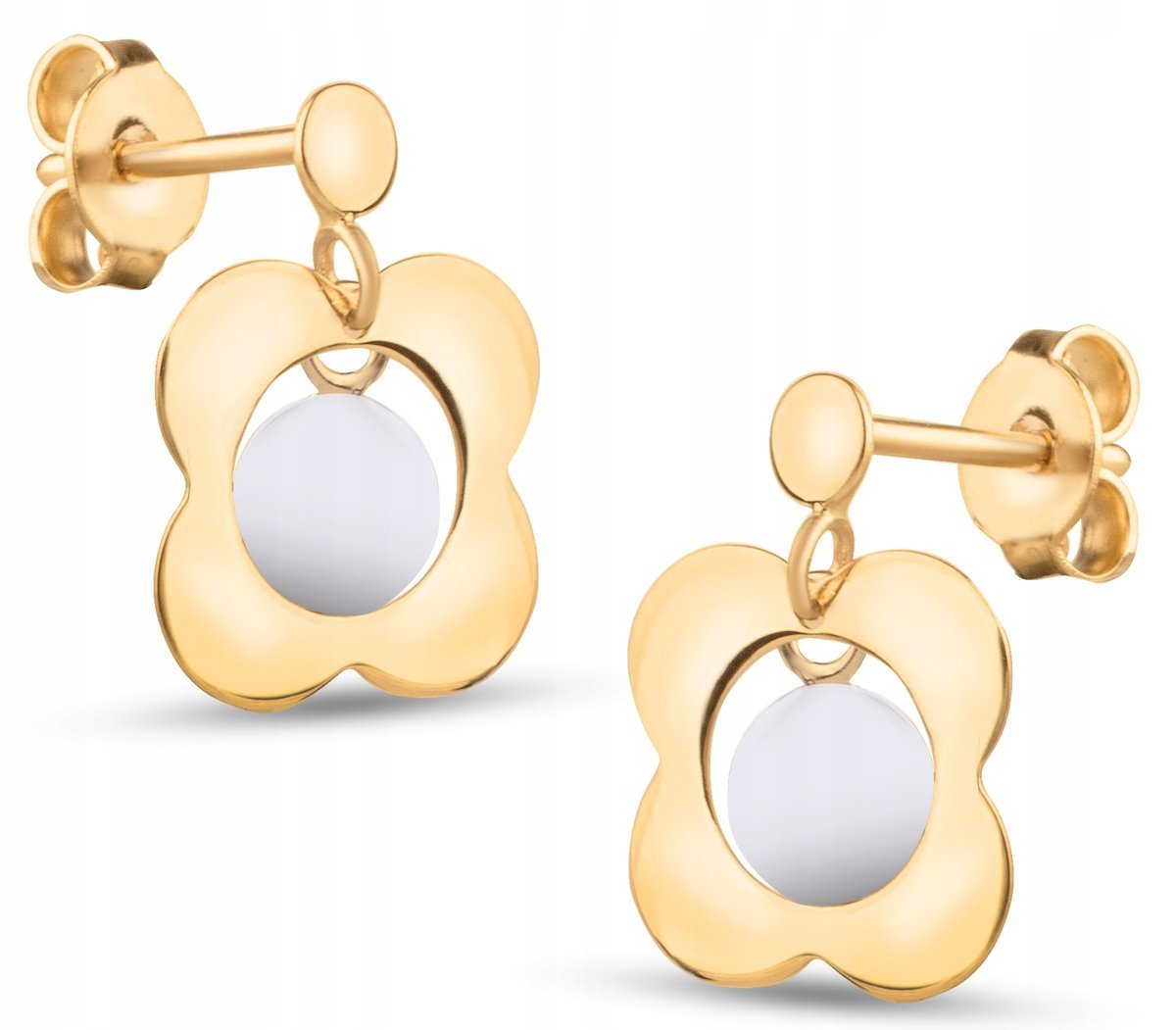 ZŁOTE WISZĄCE KOLCZYKI NA SZTYFT KWIATUSZKI 585