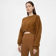 Bluzy sportowe damskie - Damska bluza nierozpinana crop-top 4F 4FAW22TSWSF418 - brązowa - miniaturka - grafika 1