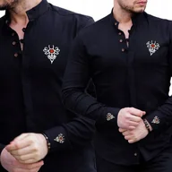 Koszule męskie - Koszula Męska Casual Stójka Bawełniana Haft Wyszywana Ślub Wesele Regular - miniaturka - grafika 1