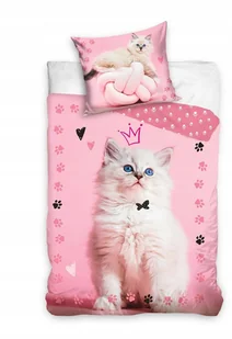 Pościel Kotek Kot KSIĘŻNICZKA CUTE DWUSTRONNA KORONA RÓZ 140X200 - Pościel dla dzieci - miniaturka - grafika 1