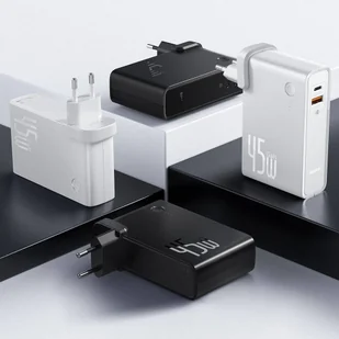 Baseus GaN ładowarka sieciowa PPS 45W power bank USB / USB Typ C Quick Charge 3.0 Power Delivery (azotek galu) + kabel USB Typ C 1 m czarny (PPNLD-C01) - Ładowarki do telefonów - miniaturka - grafika 5