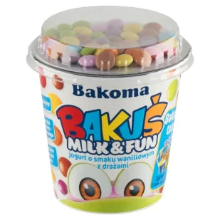 Bakuś Milk&Fun Jogurt o smaku waniliowym z drażami 135 g - Woda - miniaturka - grafika 1