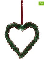 Ozdoby bożonarodzeniowe - Kersten Zawieszki dekoracyjne (4 szt.) "Heart" w kolorze czerwono-zielonym - 16 x 16 cm - miniaturka - grafika 1