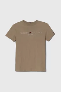 Koszulki dla chłopców - Tommy Hilfiger t-shirt bawełniany dziecięcy kolor beżowy z nadrukiem - grafika 1