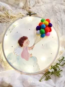 Pamiątka Chrztu Świętego - Anioł Stróż z balonikami, obrazek podświetlany led - miniaturka - grafika 1