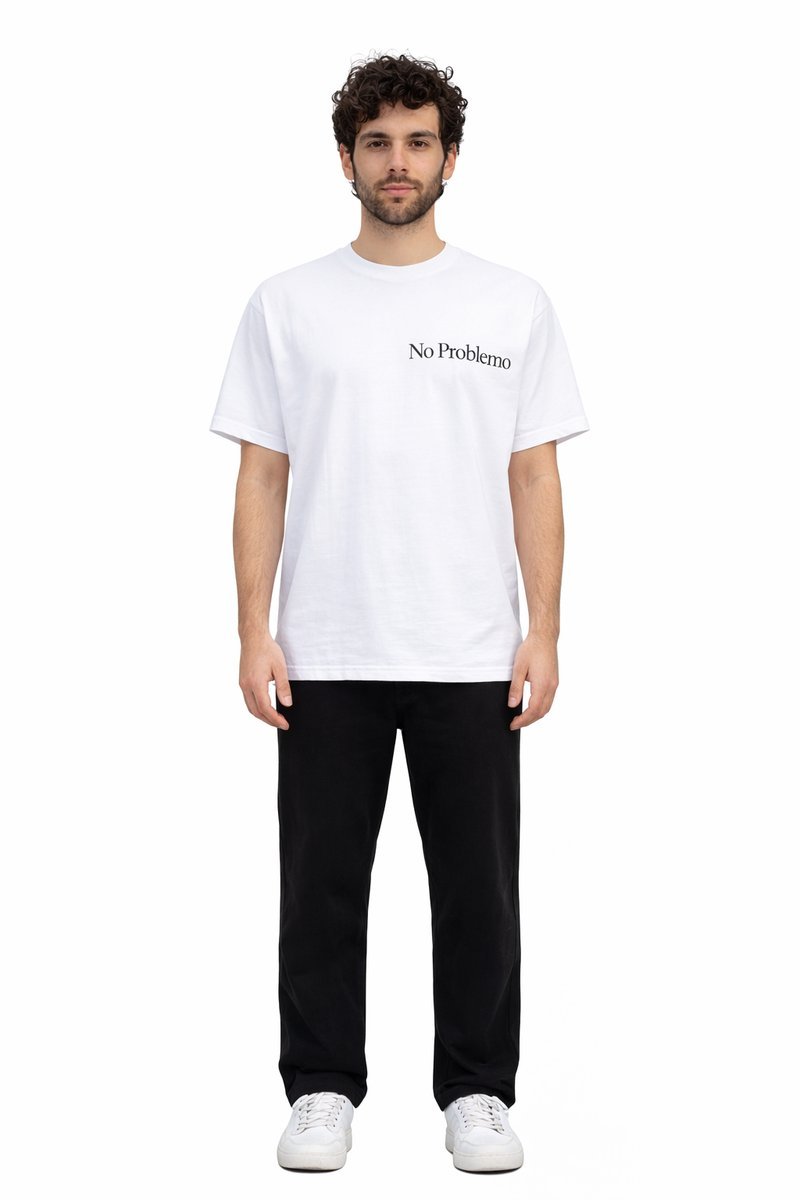ARIES BIAŁY T SHIRT Z NAPISEM NO PROBLEMO BAWEŁNA M I2D