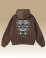 Bluzy męskie - Bluza oversize z kapturem Goryl Gorilla - efekt sprania Brązowy XXL - miniaturka - grafika 1