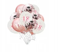 Balony i akcesoria - Balony na 18 urodziny osiemnastka dekoracja Konfetti ZESTAW 12 szt. różowe - miniaturka - grafika 1