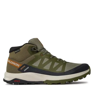 Trekkingi Salomon Outrise Mid GORE-TEX L47143600 Khaki - Buty trekkingowe męskie - miniaturka - grafika 1