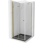 Kabiny prysznicowe - Mexen Lima kabina prysznicowa składana 80x80 cm, transparent, złota + brodzik Flat, czarny - miniaturka - grafika 1