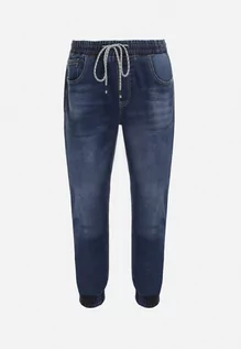 Spodnie męskie - Granatowe Jeansy z Gumką w Pasie i Ściągaczami Tamega - grafika 1