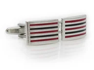 Spinki do mankietów i krawatów - Srebrne prostokątne spinki do mankietów z czarno-czerwonymi paskami A321 - miniaturka - grafika 1