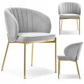Krzesła - Modne Krzesło W Stylu Glamour Felice Szary Na Złotych Nogach Do Salonu - miniaturka - grafika 1