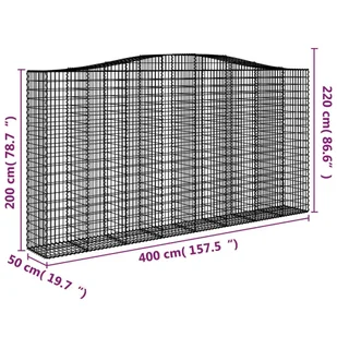 Łukowaty kosz gabionowy 400x50x200/220 cm, galwanizowane żelazo - Ogrodzenia - miniaturka - grafika 6