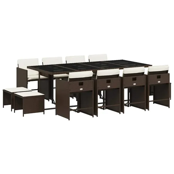 Zestaw mebli ogrodowych rattan PE 8 krzeseł 4 stołków brązowy 220x106 c