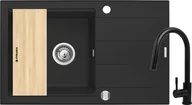 Zlewozmywaki z baterią - ZESTAW PYRAMIS SPARTA PLUS LUX (78x48) 1B 1D + IDEA volcano (czarny mat) + deska GRATIS (070167101I) - miniaturka - grafika 1