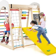 Place zabaw - 8 w 1 Drewniany Plac Zabaw dla Dzieci z Drabinką, Zjeżdżalnią, Konikiem i Zestawem do Nauki dla Dzieci Powyżej 3 Lat, 124 x 119 x 138 cm (Kolorowy) - miniaturka - grafika 1