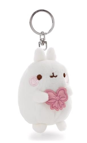 NICI 62770 brelok Molang z kokardą, wierny pluszowy towarzysz do plecaka lub torby, zawieszka na klucze dla małych i dużych, 8 cm, biały