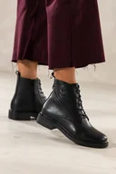 Botki damskie - Czarne botki skórzane damskie Sergio Leone na szerokim klocku ozdobna podeszwa sznurowane YG74827-H - miniaturka - grafika 1