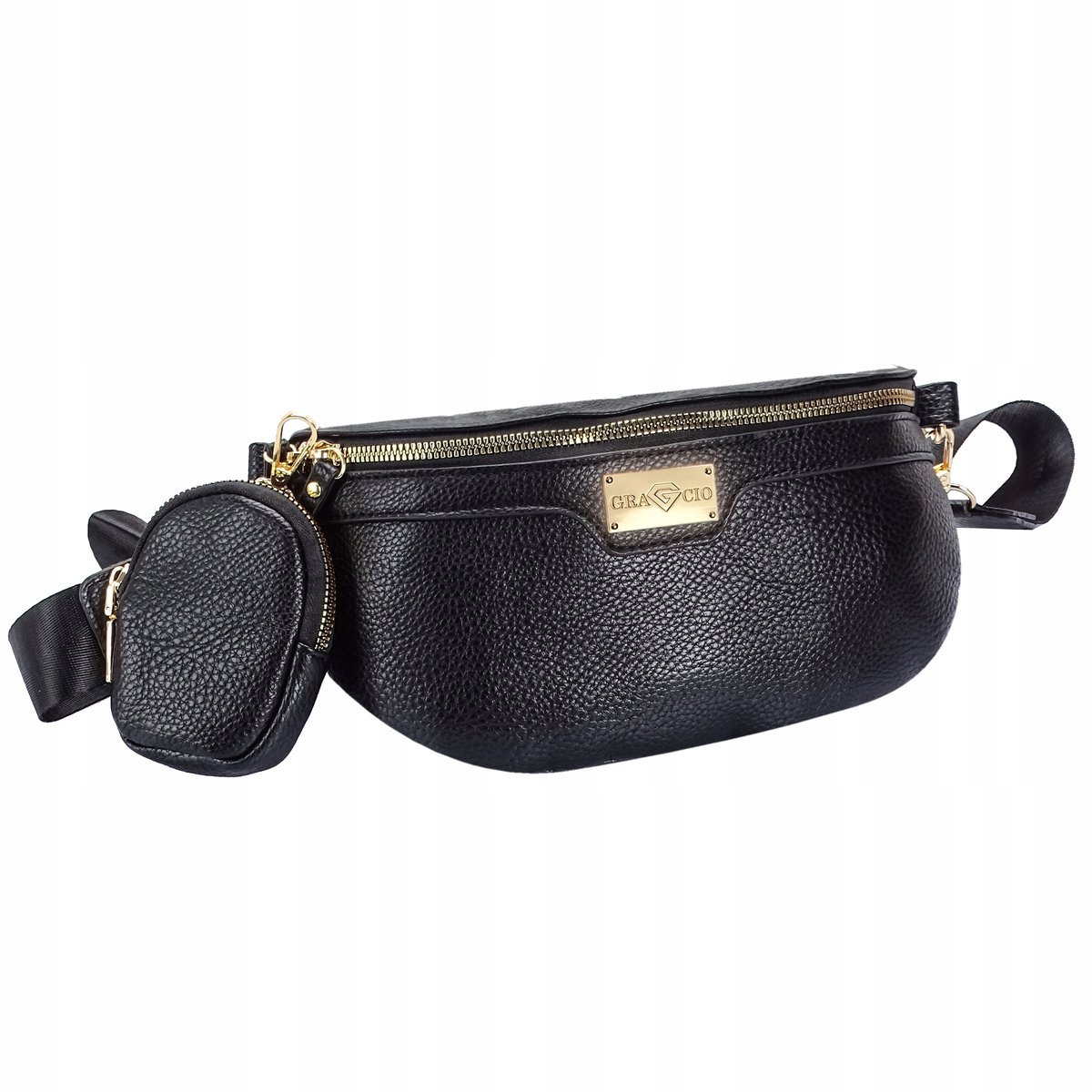 Gracio DAMSKA Nerka Saszetka Czarna na RAMIE Skora Ekologiczna Pojemna DUZA