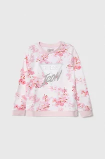 Bluzy dla dziewczynek - Guess bluza bawełniana dziecięca kolor różowy wzorzysta - grafika 1