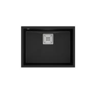 Zlewozmywaki - QUADRON Zlewozmywak granitowy jednokomorowy podwieszany 55 42 22,5 cm DAVID 50 Very Black czarny mat ze stalowym odpływem - miniaturka - grafika 1