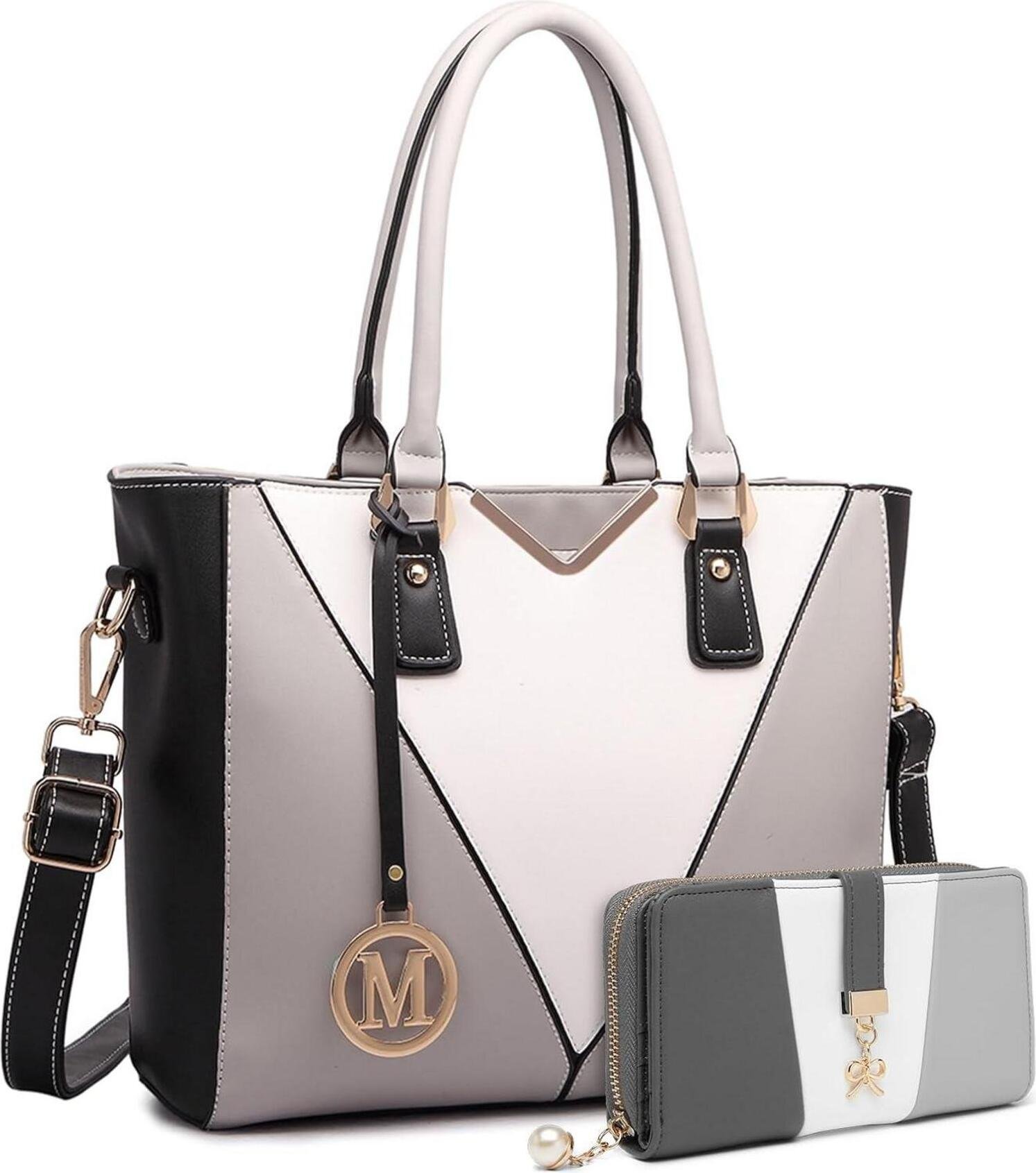 Torebka damska Miss Lulu na ramię, skórzana torba shopper w kształcie litery V