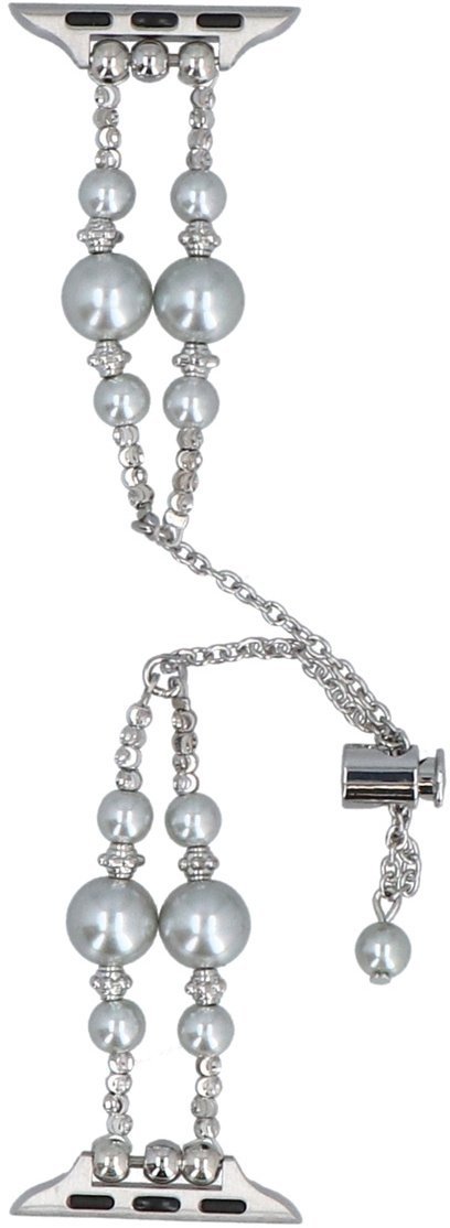 GlacierX bransoleta do smartwatcha Slider Clasp Double Chain Pearl Bracelet Lunar Shine do Apple Watch 38/40/41mm Srebrna