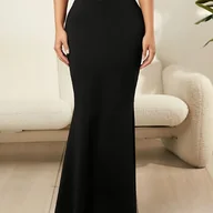 Spódnice - TEMU Sukienka Wieczorowa w Stylu Syreny - A-Line - Sukienka z Szerokim Rozcięciem, Czarna, Pranie Maszynowe, Elegancka Sukienka na Wesele, Przyjęcia, - miniaturka - grafika 1