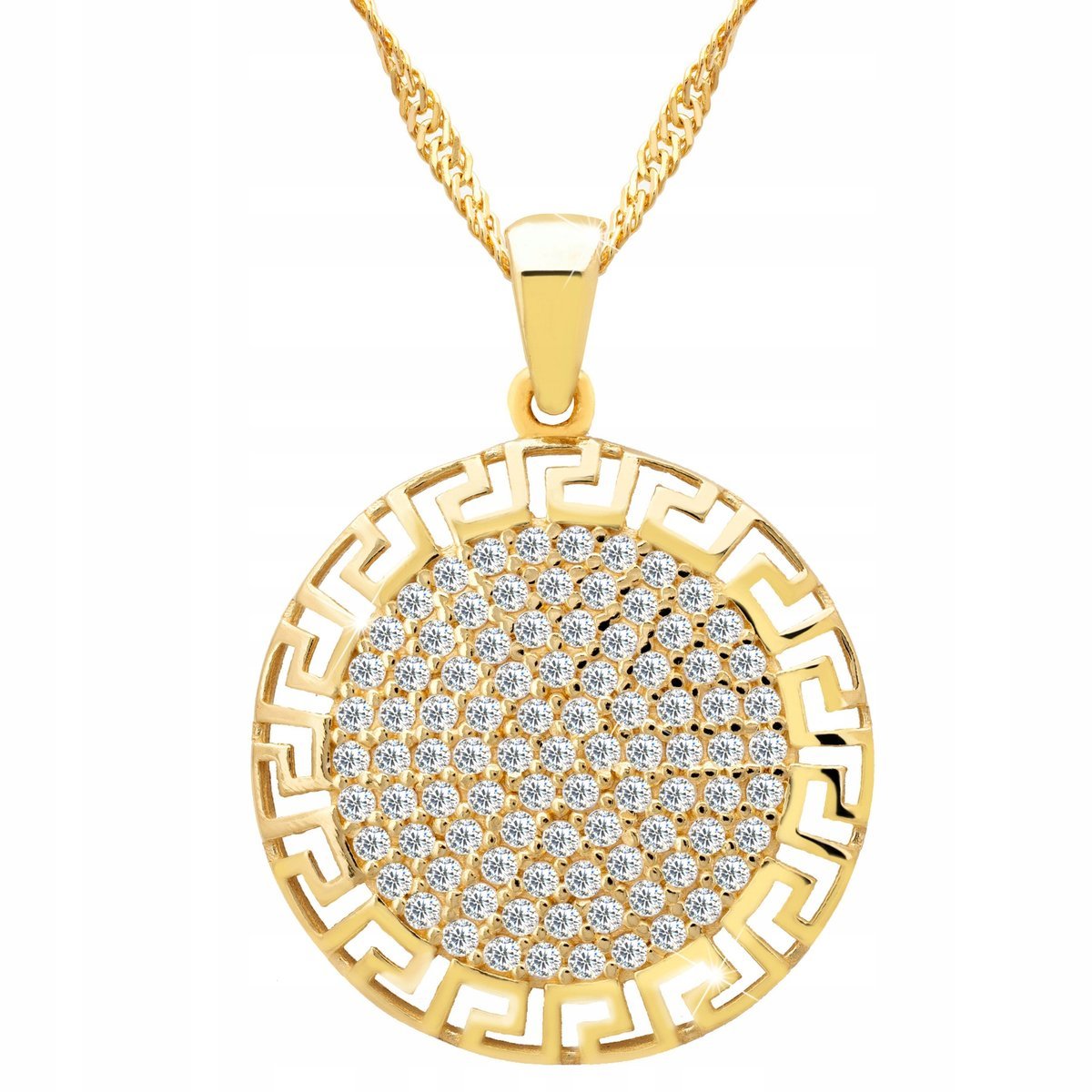 Złoty Naszyjnik z Drogą Grecką Wisiorek Grecja Zawieszka SREBRO 925
