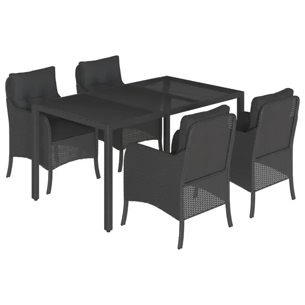 Zestaw mebli ogrodowych czarny rattan PE, stół 150x90x75 cm, krzesła 58,