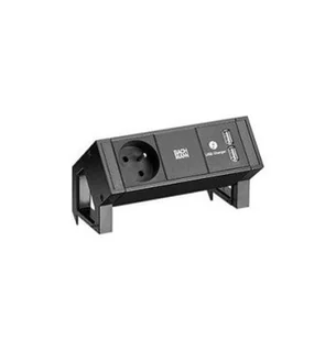 BACHMANN DESK2 1xUTE 1xUSB Ładowarka sieciowa 0,2m GST18 RAL9005 - Gniazdka elektryczne - miniaturka - grafika 1