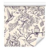 Tapety - Tapeta do Sypialni Ptaki KOLIBRY Kwiaty Przyroda 0,53m x 10m - miniaturka - grafika 1