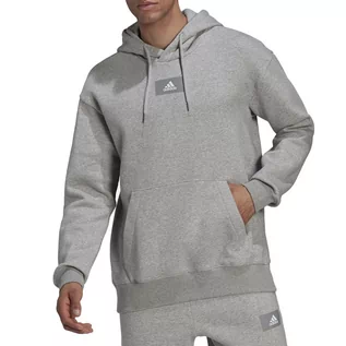 Bluzy męskie - Bluza adidas Essentials Feelvivid Cotton Fleece Drop Shoulder Hoodie HK2830 - szara - grafika 1