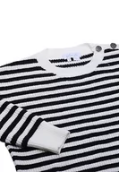 Swetry damskie - Blonda Damski sweter w paski z okrągłym dekoltem i wstawkami akryl Wełna BIAŁA CZARNA rozmiar XS/S, wełniany biały czarny, XS - miniaturka - grafika 1
