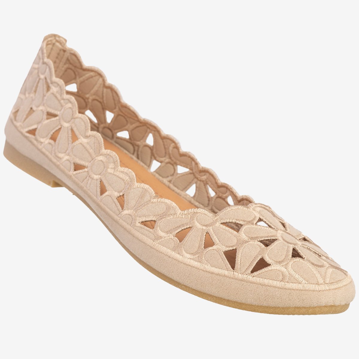 Baleriny Damskie Buty Eleganckie Kwiatowe Beżowe DD2008-51 Beżowy 37