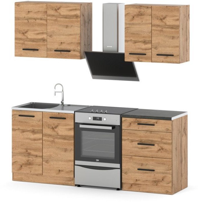 Kuchnia Drewniana Mała Mini Mokka Full 2.0m Z Blatem Nowoczesna Dąb Wotan