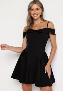 Czarna Rozkloszowana Kwiatowa Sukienka na Ramiączkach z Usztywnianymi Miseczkami Mivinae - Sukienki - miniaturka - grafika 1