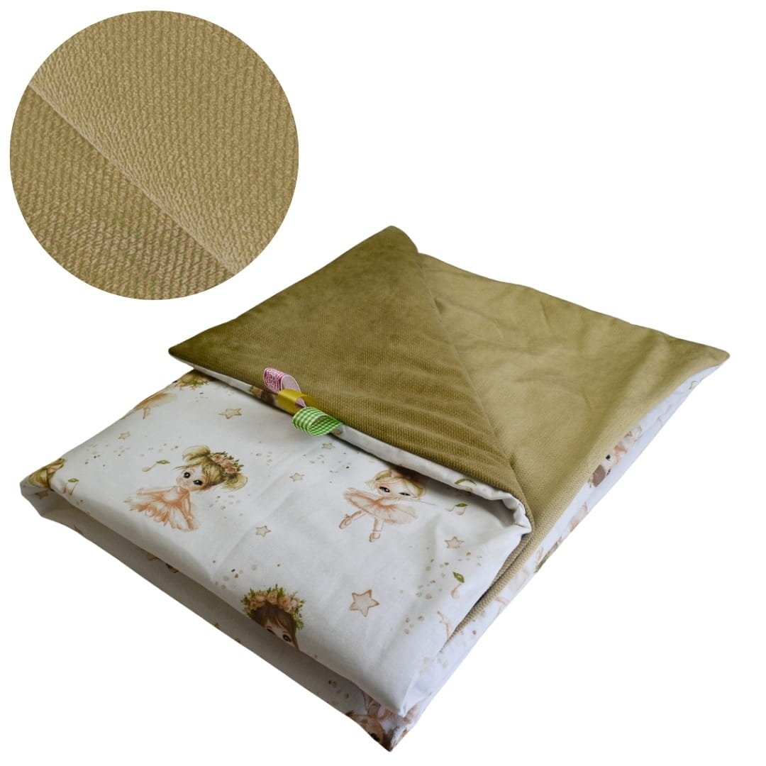 Kocyk Dziecięcy 75x100 Ocieplany Baletnice Beż/Beż Bawełna/Velvet Polski Producent