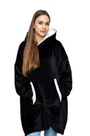 Bluzy damskie - Ciepła Gruba Duża Bluza Z Kapturem Kocobluza Koc Szlafrok Oversize Czarna - miniaturka - grafika 1
