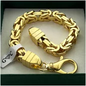 Bransolety męskie - POTĘŻNA MĘSKA BRANSOLETA SPLOT KRÓLEWSKI 23 cm 8 mm SREBRO POZŁACANE + PŁYN - miniaturka - grafika 1