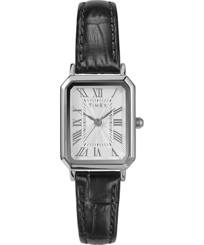 Timex Zegarek Damski Trend 21 mm, Czarny Skórzany Pasek, Biała Tarcza, Srebrna Obudowa TW2Y00800